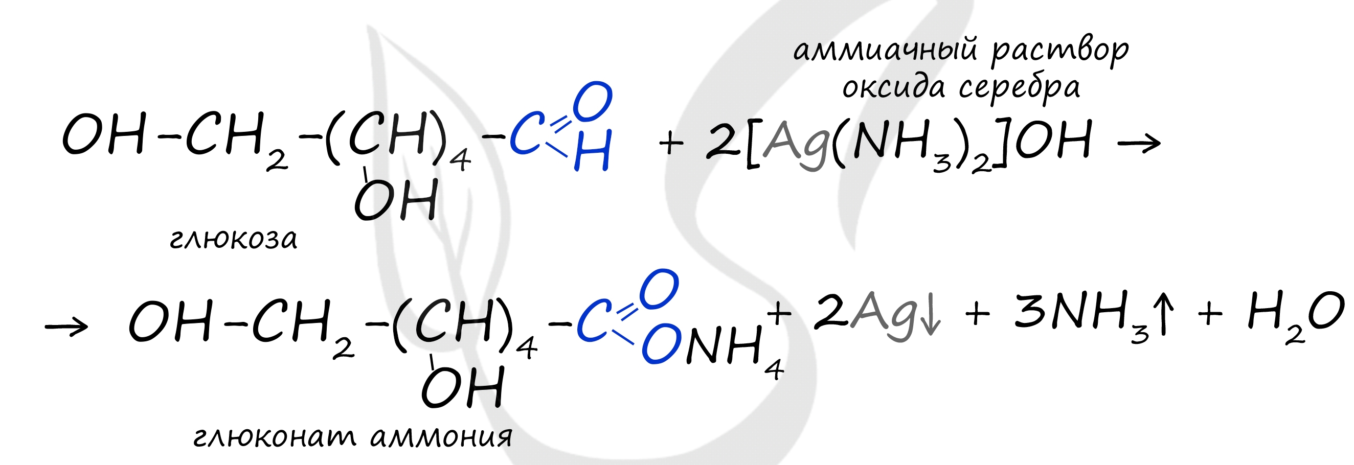 Реакция глюкозы с аммиачным раствором оксида серебра