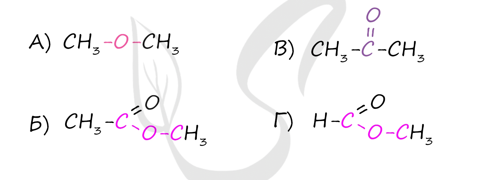 диметиловый эфир, метилацетат, ацетон, метилформиат